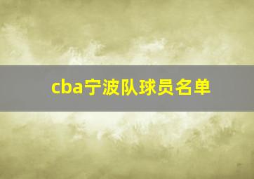 cba宁波队球员名单