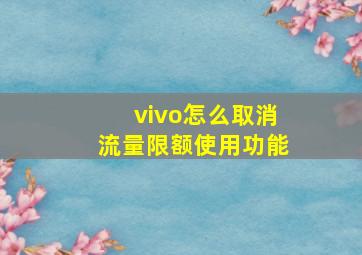 vivo怎么取消流量限额使用功能