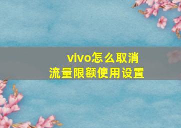 vivo怎么取消流量限额使用设置