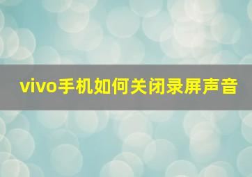 vivo手机如何关闭录屏声音