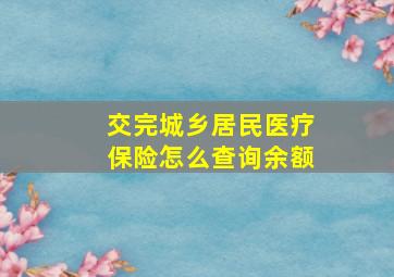 交完城乡居民医疗保险怎么查询余额