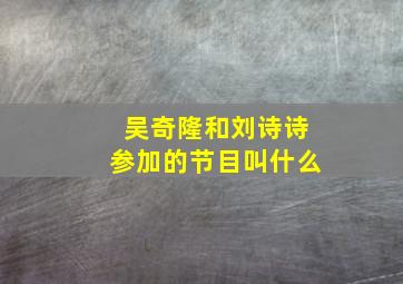 吴奇隆和刘诗诗参加的节目叫什么