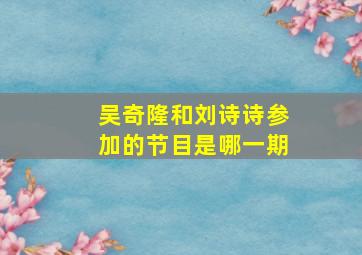 吴奇隆和刘诗诗参加的节目是哪一期